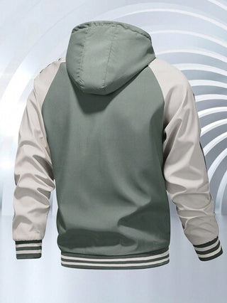 معطف برأس كابوت بألوان متباينة للرجال قطعة واحدة، ملابس خارجية أنيقة وكاجوال للربيع والخريف