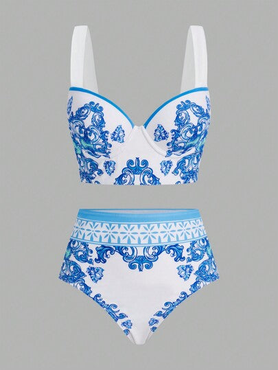 Swim Oasis طقم بيكيني صيفي مكون من سترة حمالة بدون ظهر وشورت ملائم, وبنطلون بسحاب خصر طول كامل بطباعة كاملة