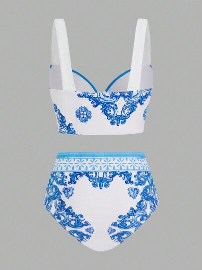 Swim Oasis طقم بيكيني صيفي مكون من سترة حمالة بدون ظهر وشورت ملائم, وبنطلون بسحاب خصر طول كامل بطباعة كاملة