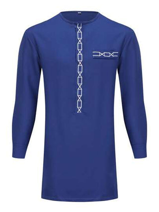 مجموعة كفتان جديدة للرجال 2024 ، طقم رجالي بعنق دائري أزرق ، مثير وعصري بأكمام قصيرة وأقمشة مريحة ، بستايل الداشيكي التقليدي