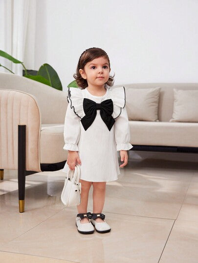 فساتين بيبي فستان أنيق بطراز أميرة مزين بفيونكة، تصميم فني أنيق للبنات، خريف/شتاء