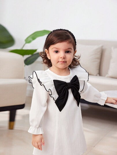 فساتين بيبي فستان أنيق بطراز أميرة مزين بفيونكة، تصميم فني أنيق للبنات، خريف/شتاء