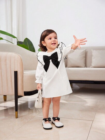 فساتين بيبي فستان أنيق بطراز أميرة مزين بفيونكة، تصميم فني أنيق للبنات، خريف/شتاء