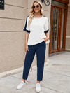 SHEIN X JIMENA & MATEO EMERY ROSE طقم ملابس علوية قصيرة الأكمام ذات رقبة مستديرة وبنطال للنساء 2 قطعة