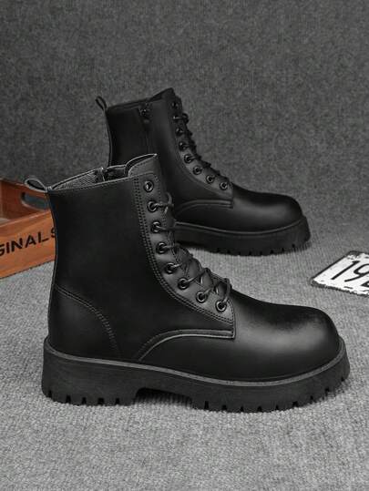 بوت عمل قابلة للتغيير عالية الكاحل باللون الأسود، بوت رياضية كاجوال جديدة للرجال مناسبة للخريف والشتاء، تنسق مع السترة