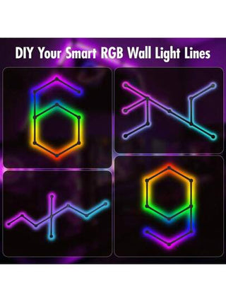 أشرطة إضاءة الحائط ذكية بتقنية الواي فاي RGB، 16 مليون + لون، قابلة للتخفيت بتطبيق، مزامنة الموسيقى ضوء الليل للعب، غرفة النوم، ديكور الحائط المنزلي مجموعة أشرطة الإضاءة LED تعمل مع الكسندر وأليكسا (9 خطوط إضاءة LED)