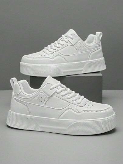 أحذية رياضية سنيكر بسيطة بلون أحادي بنعل سميك للرجال، أنيقة متعددة الاستخدامات للطلاب، التنقل، الرياضات الخارجية، جنسي