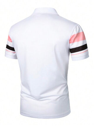 Manfinity Mode قميص بولو برقبة ذو أكمام قصيرة للرجال، قميص صيفي كاجوال للأعمال محفور بطبعة ملونة راقية، مطرز بشعار الفروسية ذو أكمام قصيرة ورقبة بولو ،مناسب للزوج والخروج