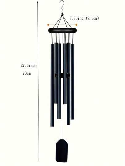 جرس رياح تذكاري للخارج قطعة واحدة، جرس رياح حديقة أسود مع 6 أنابيب ألومنيوم وخطاف معلق، هدية عطلة ديكور حديقة ساحة خارجية جرس تذكاري