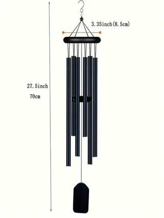 جرس رياح تذكاري للخارج قطعة واحدة، جرس رياح حديقة أسود مع 6 أنابيب ألومنيوم وخطاف معلق، هدية عطلة ديكور حديقة ساحة خارجية جرس تذكاري