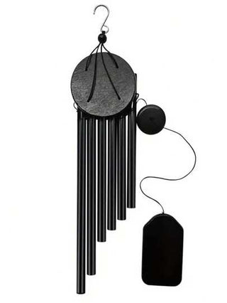 جرس رياح تذكاري للخارج قطعة واحدة، جرس رياح حديقة أسود مع 6 أنابيب ألومنيوم وخطاف معلق، هدية عطلة ديكور حديقة ساحة خارجية جرس تذكاري