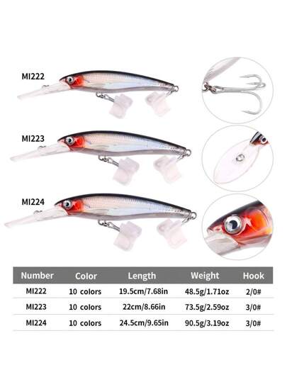 HENGJIA 1 قطعة طعم سمك طويل المدى لصيد السمك مقاس 195مم بوزن 48.5 جرام/220مم بوزن 73.5 جرام، طعم صلب على شكل سمكة لصيد سمك المرجانية والأسماك البحرية'