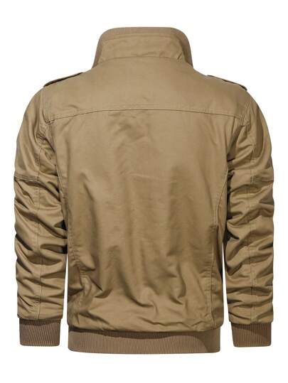 Manfinity LEGND جاكيت رجالي بنمط عسكري، جاكيت كاجوال من النايلون الواقي من الرياح، معطف رياضي للخارج، جاكيت خفيفة طويلة الأكمام للخروج، هدية للأصدقاء والأزواج والخطباء