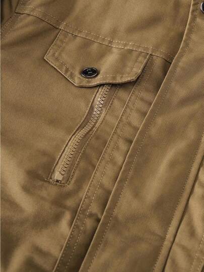 Manfinity LEGND جاكيت رجالي بنمط عسكري، جاكيت كاجوال من النايلون الواقي من الرياح، معطف رياضي للخارج، جاكيت خفيفة طويلة الأكمام للخروج، هدية للأصدقاء والأزواج والخطباء