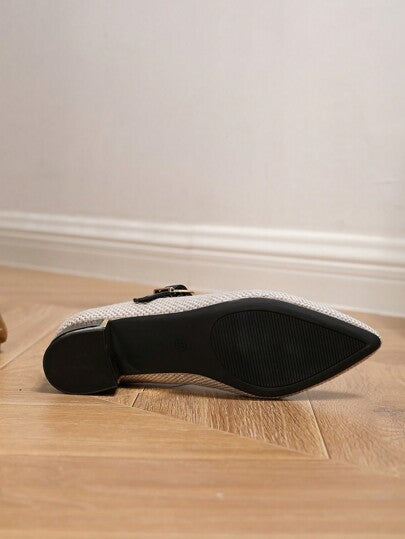 أحذية أوكسفورد حريمي حذاء أكسفورد ماري جين للنساء ذو كعب سميك معدني مدبب الأصبع، حذاء شقة شكل تي كاجوال لوري للعمل