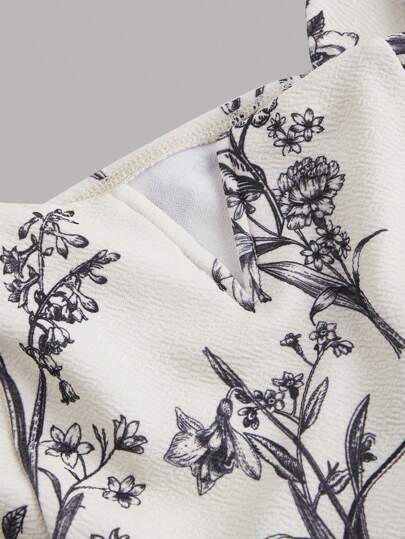 SHEIN MOD بدلة مناسبة للنساء مكونة من سترة كامي ذات طبعة زهرية عتيقة وبنطال واسع الساق، للاستخدام الرسمي في العمل أو الكاجوال في العطلات والرحلات البحرية ، أناقة التسعينيات