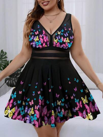 Swim Lushoire مجموعتان من بكيني مطبوع عليه الفراشات لقياسات كبيرة، ملابس سباحة صيفية