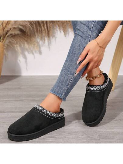 أحذية شتوية 2024 خارجية جديدة ، أوجز للنساء مصنوعة من المخمل مع بطانة دافئة وأسطح سميكة بدون كعب وأصابع مغلقة من الصوف نوع الحذاء نصف مزود بكوفية مصاحبة