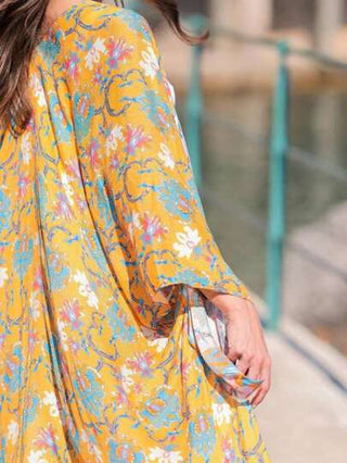 Beautiful Nomad كيمونو طويل الأكمام مطبوع بأكمله بطراز بوهيمي أنيق، ستر للنساء