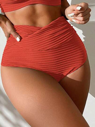 Swim Basics مجموعة بكيني لون أحادي ذات نسيج متقن مع وصلة أمامية مجدولة وأعلى وأسفل، بدلة السباحة صيفية