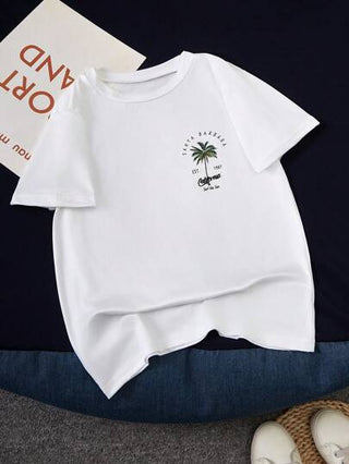 تي شيرت قصير الأكمام مطبوع بشجرة النخيل للأولاد المراهقين الكاجوال للعطلة