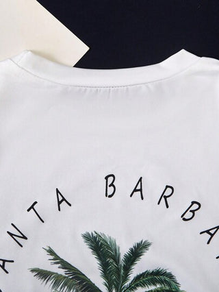 تي شيرت قصير الأكمام مطبوع بشجرة النخيل للأولاد المراهقين الكاجوال للعطلة