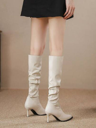 الأحذية النسائية الجديدة ذات الأصابع المدببة والمطوية الطويلة حتى الفخذ ، الأحذية الطويلة الممشوقة ذات الكعب العالي للخريف والشتاء