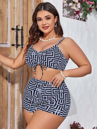 Swim Lushoire مجموعة بيكيني سباحة نسائية مطبوعة بحجم زائد للصيف، عبارة عن 3 قطع