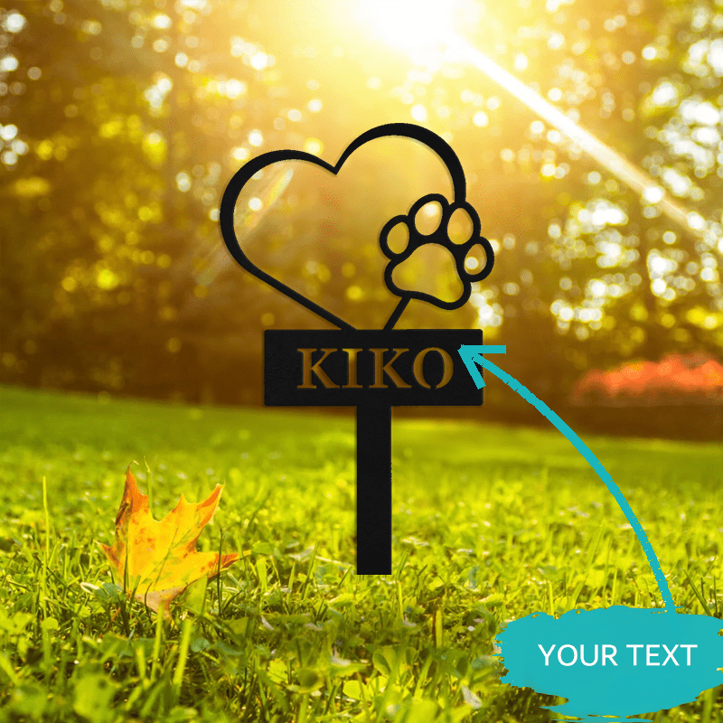 عقدة تذكارية معدنية مخصصة للحيوانات الأليفة - علامة قبر كلب بتصميم قلب وطبعة مخالب، مقاومة للطقس للاستخدام الخارجي في الحديقة، هدايا تعزية لأصحاب الحيوانات الأليفة، لوحة تذكارية شخصية للكلاب