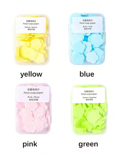 4 قطع/عبوة (110 ورقة/عبوة) أوراق صابون للاستحمام معطرة للسفر قابلة للتخلص منها, شرائح رقيقة عائمة متعددة الألوان مناسبة للسفر, غسل اليدين السائل, الداخلي، الخارجي، التخييم، المشي لمسافات طويلة، الضروريات السفر
