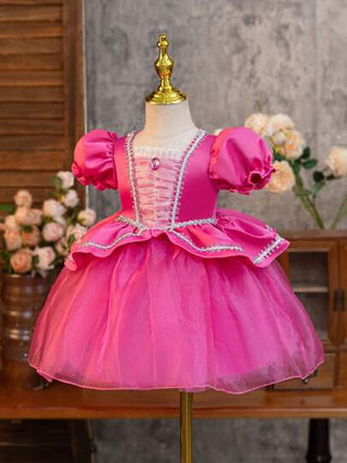 فساتين بيبي Glamorique Kids فستان أميرة للبنت الرضيعة، فستان على شكل حرف آي مع أكمام منتفخة فوشيا مع طبقة من الشبكة، زخرفة جوهرية للحفلة العيد الميلاد، الزفاف، العطلة، المنصة، زي هالوين، الطاقة الاستوائية