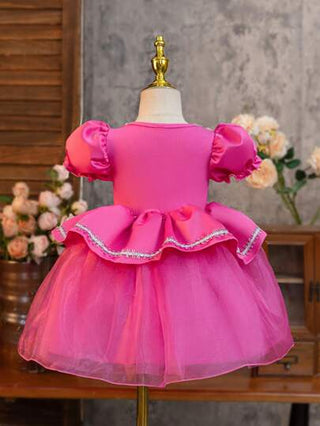 فساتين بيبي Glamorique Kids فستان أميرة للبنت الرضيعة، فستان على شكل حرف آي مع أكمام منتفخة فوشيا مع طبقة من الشبكة، زخرفة جوهرية للحفلة العيد الميلاد، الزفاف، العطلة، المنصة، زي هالوين، الطاقة الاستوائية