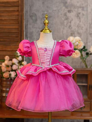 فساتين بيبي Glamorique Kids فستان أميرة للبنت الرضيعة، فستان على شكل حرف آي مع أكمام منتفخة فوشيا مع طبقة من الشبكة، زخرفة جوهرية للحفلة العيد الميلاد، الزفاف، العطلة، المنصة، زي هالوين، الطاقة الاستوائية
