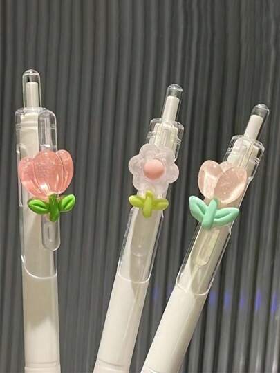 1/5قطع قلم حبر جاف بزهور جذابة، قلم حبر جاف شفاف فتياتي عالي الجودة، قلم ضغط كرتوني، قرطاسية، لوازم مدرسية ومكتبية، هدية للطالب (ألوان عشوائية)