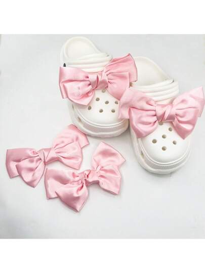 قطعتان من ديكورات الأحذية العصرية بشكل ربطة الشريط، مناسبة للصنادل والأحذية الشبشب والحفلات الزفاف وأعياد الميلاد والحذاء الرياضي الرجعي، اكسسوارات DIY (الأحذية غير مشمولة)، اكسسوارات أحذية وردية جميلة للربيع والصيف