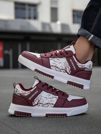 حذاء رياضي كاجوال مريح مطبوع بنمط الغابة ذو طابع شخصي للرجال، تصميم أنيق متعدد الاستخدامات، بنمط نيش مع ربطة أمامية وأعلى منخفض، مناسب للزوجين