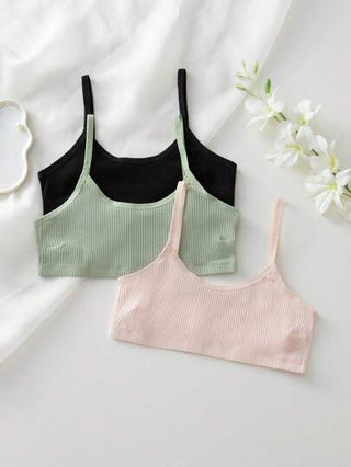 Shein Underwear&Sleepwear Basics مجموعة من 3 قطع بلوزة بلا أكمام بلون سادة وصدرية بدون سلك (لاسلكي) مجموعة متكاملة