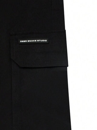 Manfinity EMRG بنطلون رجالي أحادي اللون بجيب وسحاب، بنطلون سراويل بقصة ضيقة مريحة للعطلات الطويلة، هدايا للزوج والصديق