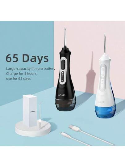 SEAGO غسالة أسنان محمولة لاسلكية مع 5 أوضاع بما في ذلك الوضع DIY من Seago، غسالة أسنان لصنع الخيوط الطرفية مع 5 بطانات وحقيبة تخزين، مناسبة للمنزل والسفر ، هدية للرعاية الأسنان اليومية ، سعة بطارية 260 ملي أمبير ، غسالة أسنان عالية الجودة ، أفضل...