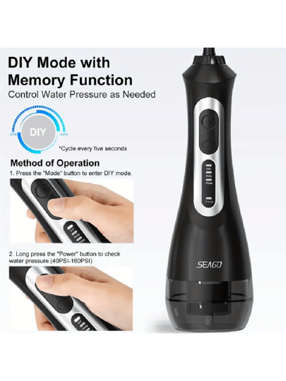 SEAGO غسالة أسنان محمولة لاسلكية مع 5 أوضاع بما في ذلك الوضع DIY من Seago، غسالة أسنان لصنع الخيوط الطرفية مع 5 بطانات وحقيبة تخزين، مناسبة للمنزل والسفر ، هدية للرعاية الأسنان اليومية ، سعة بطارية 260 ملي أمبير ، غسالة أسنان عالية الجودة ، أفضل...