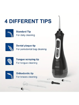 SEAGO غسالة أسنان محمولة لاسلكية مع 5 أوضاع بما في ذلك الوضع DIY من Seago، غسالة أسنان لصنع الخيوط الطرفية مع 5 بطانات وحقيبة تخزين، مناسبة للمنزل والسفر ، هدية للرعاية الأسنان اليومية ، سعة بطارية 260 ملي أمبير ، غسالة أسنان عالية الجودة ، أفضل...