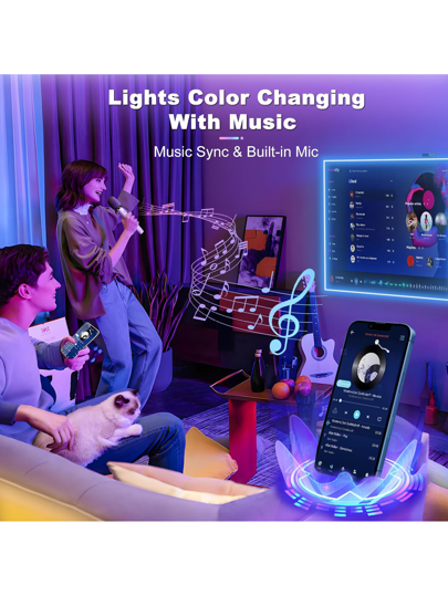 PSTAR طقم شريط إضاءة LED، يعمل بالطاقة من USB، تحكم عبر تطبيق Bluetooth، تغيير لون بتزامن مع الموسيقى، قابل للتعتيم، متعدد الأوضاع، لاصق ذاتيًا، متوفر بأحجام مختلفة، مناسب للتلفزيون/إضاءة خلفية الكمبيوتر، الأعياد، ديكور المنزل الداخلي، جو غرفة النوم