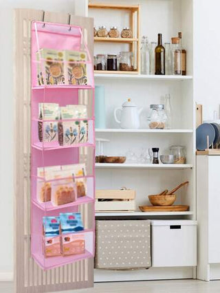 قطعة واحدة منظم معلق على الباب ب- 4 طبقات، منظم تخزين جداري للمستحضرات التجميلية ذو سعة كبيرة بأكياس شبكية شفافة، للمطبخ والحضانة والحمام والدولاب والغرفة وغرفة الطالب، لحفاضات الأطفال وألعابهم (شبكية وردية 4 طبقات)، ديكور احتفالي، ديكور غرفة، ديكور...