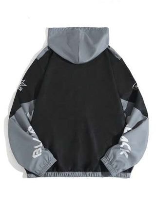 Manfinity EMRG معطف بسوستة بطبعة ألوان متباينة للرجال، جاكيت خفيف بأكمام طويلة وطباعة باللون الأسود للخروج، هدية لصديق أو زوج أو حبيب