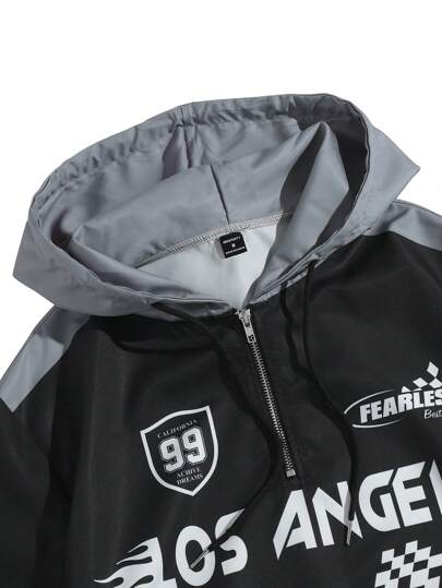 Manfinity EMRG معطف بسوستة بطبعة ألوان متباينة للرجال، جاكيت خفيف بأكمام طويلة وطباعة باللون الأسود للخروج، هدية لصديق أو زوج أو حبيب