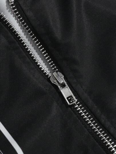 Manfinity EMRG معطف بسوستة بطبعة ألوان متباينة للرجال، جاكيت خفيف بأكمام طويلة وطباعة باللون الأسود للخروج، هدية لصديق أو زوج أو حبيب