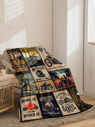 بطانية ناعمة ذات تصميم دراجة نارية، قطعة واحدة قماش فلانيل مناسبة للاستخدام في غرفة النوم،مفرش للنزهات،بطانية للسفر، بطانية صوفية، لحاف، بطانية ناعمة ومفضفضة،بطانية للموسم البارد والحار،مناسبة للاستخدام في المنزل والسفر،هدية مثالية دافئة وناعمة...