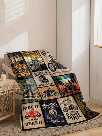 بطانية ناعمة ذات تصميم دراجة نارية، قطعة واحدة قماش فلانيل مناسبة للاستخدام في غرفة النوم،مفرش للنزهات،بطانية للسفر، بطانية صوفية، لحاف، بطانية ناعمة ومفضفضة،بطانية للموسم البارد والحار،مناسبة للاستخدام في المنزل والسفر،هدية مثالية دافئة وناعمة...