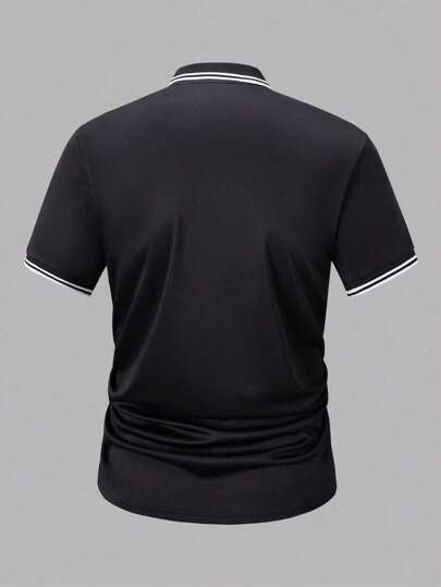 قميص بولو رجالي كاجوال بتريم تباين بطبعة فارس، مناسب للصيف والجولف