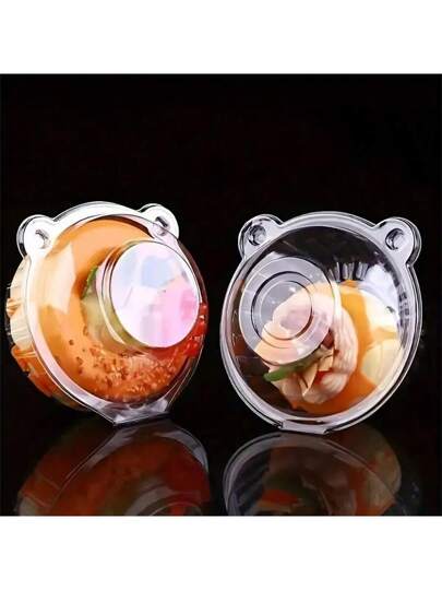 20/50 قطعة علب حلوى وحفلات إحاطة رأس الدب الاستهلاكية - مثالية للحفلات والمافن والكعك | حاويات بلاستيكية دائرية للمعجنات مع غطاء قابل للطي